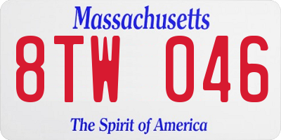 MA license plate 8TW046