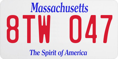 MA license plate 8TW047
