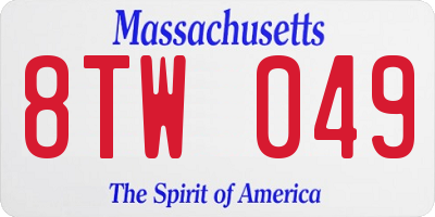 MA license plate 8TW049