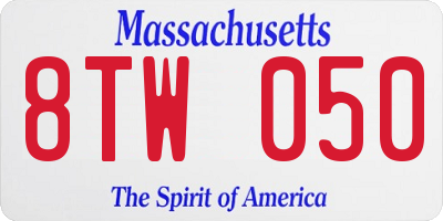 MA license plate 8TW050