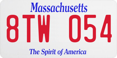 MA license plate 8TW054
