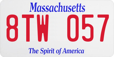 MA license plate 8TW057