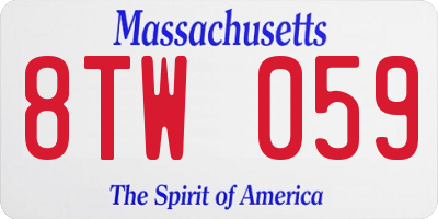 MA license plate 8TW059