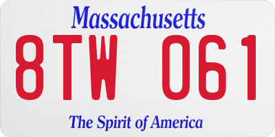 MA license plate 8TW061