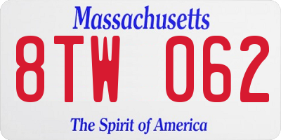 MA license plate 8TW062