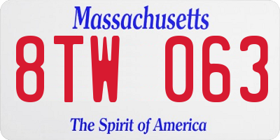 MA license plate 8TW063