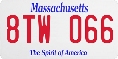 MA license plate 8TW066
