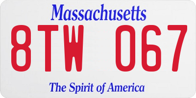 MA license plate 8TW067