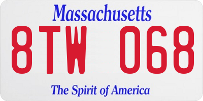 MA license plate 8TW068