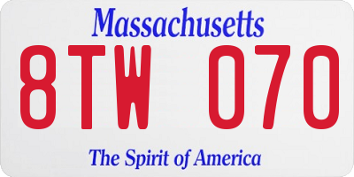 MA license plate 8TW070