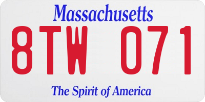 MA license plate 8TW071