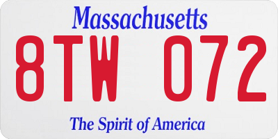 MA license plate 8TW072