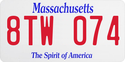 MA license plate 8TW074