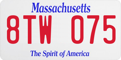 MA license plate 8TW075