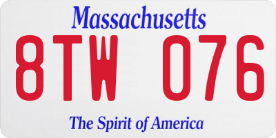 MA license plate 8TW076