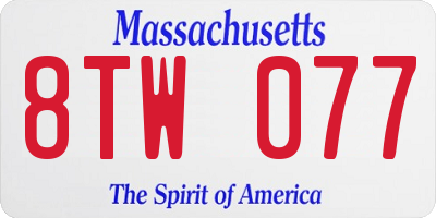 MA license plate 8TW077
