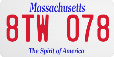 MA license plate 8TW078