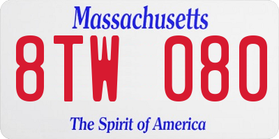 MA license plate 8TW080