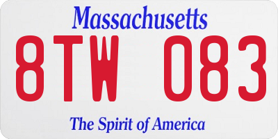 MA license plate 8TW083