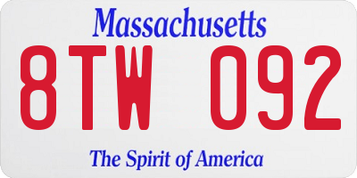 MA license plate 8TW092
