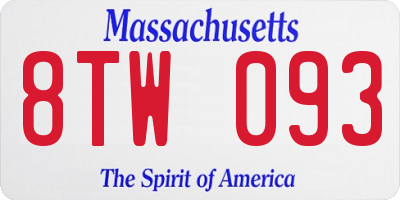 MA license plate 8TW093