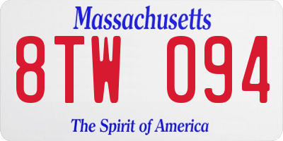 MA license plate 8TW094