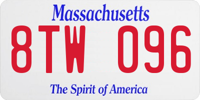 MA license plate 8TW096