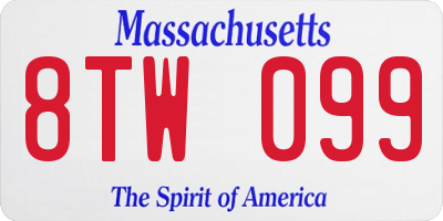 MA license plate 8TW099