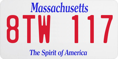 MA license plate 8TW117