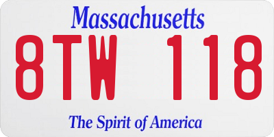 MA license plate 8TW118