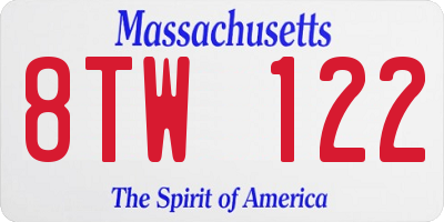 MA license plate 8TW122