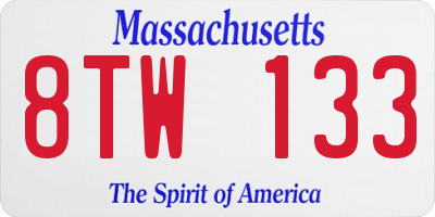 MA license plate 8TW133