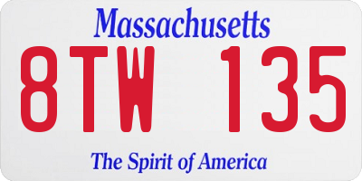 MA license plate 8TW135