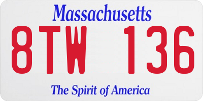 MA license plate 8TW136