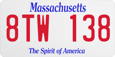 MA license plate 8TW138