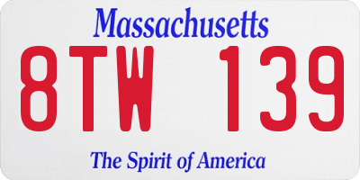 MA license plate 8TW139