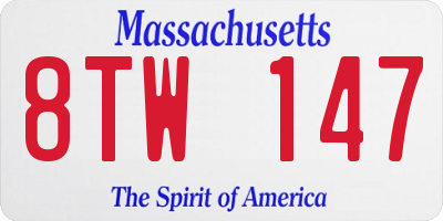 MA license plate 8TW147