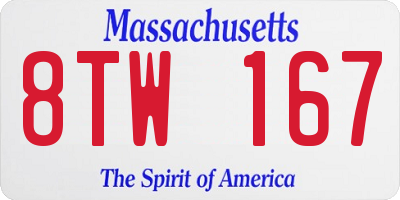 MA license plate 8TW167