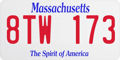 MA license plate 8TW173