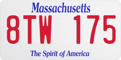 MA license plate 8TW175