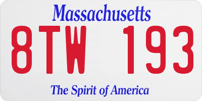 MA license plate 8TW193