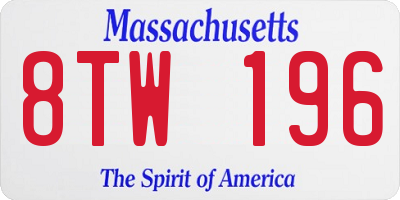 MA license plate 8TW196