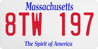 MA license plate 8TW197
