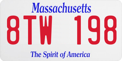 MA license plate 8TW198