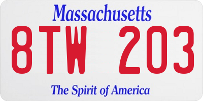 MA license plate 8TW203