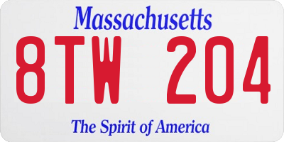 MA license plate 8TW204