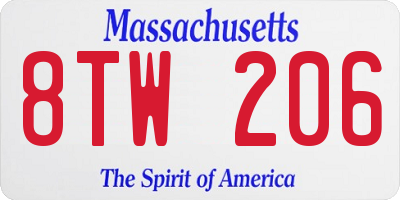 MA license plate 8TW206