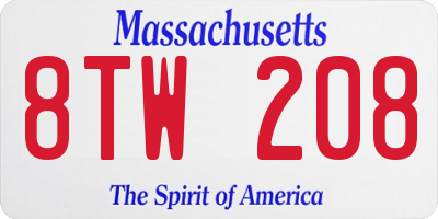 MA license plate 8TW208