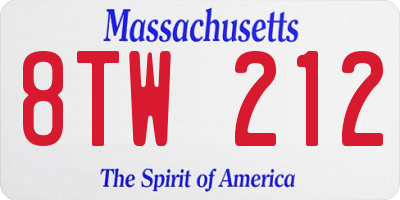 MA license plate 8TW212