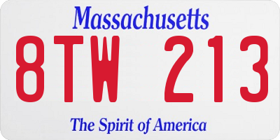 MA license plate 8TW213